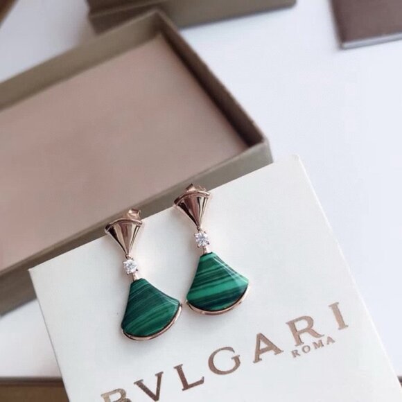 Bulgari Diva Series Malachite Green Dress Earrings Polished Single Diamond - Picture 1 of 4